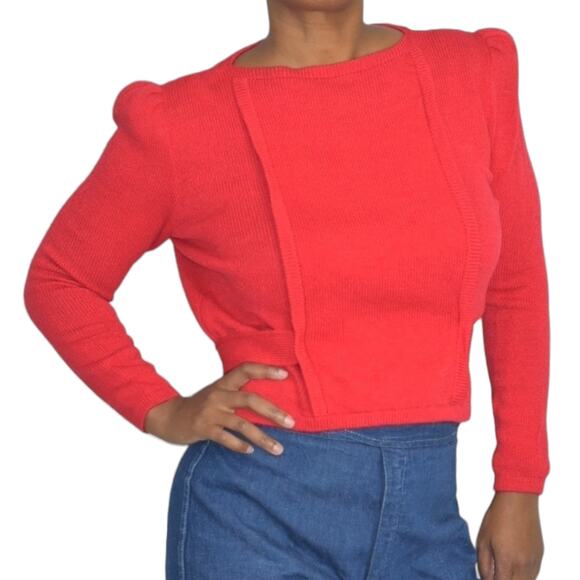 Vintage St John Top Red Sweater Santana Knit Puff Sleeve 80s Marie Gray Size 4 - Picture 12 of 16